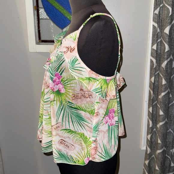 Betsy Johnson Sheer Tropical Print Cami - Picture 3 of 7